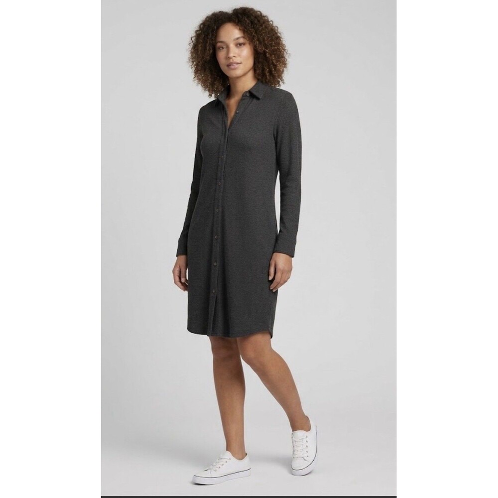 Faherty Legend Sweater Dress Charcoal Grey Textured Knit Button XS